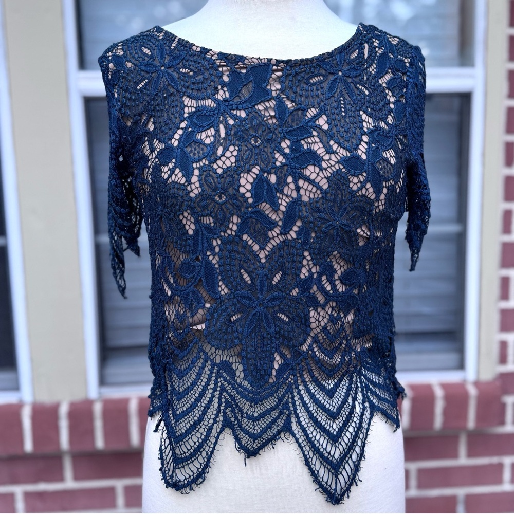 Navy Express Crochet Lace Crop Top MD